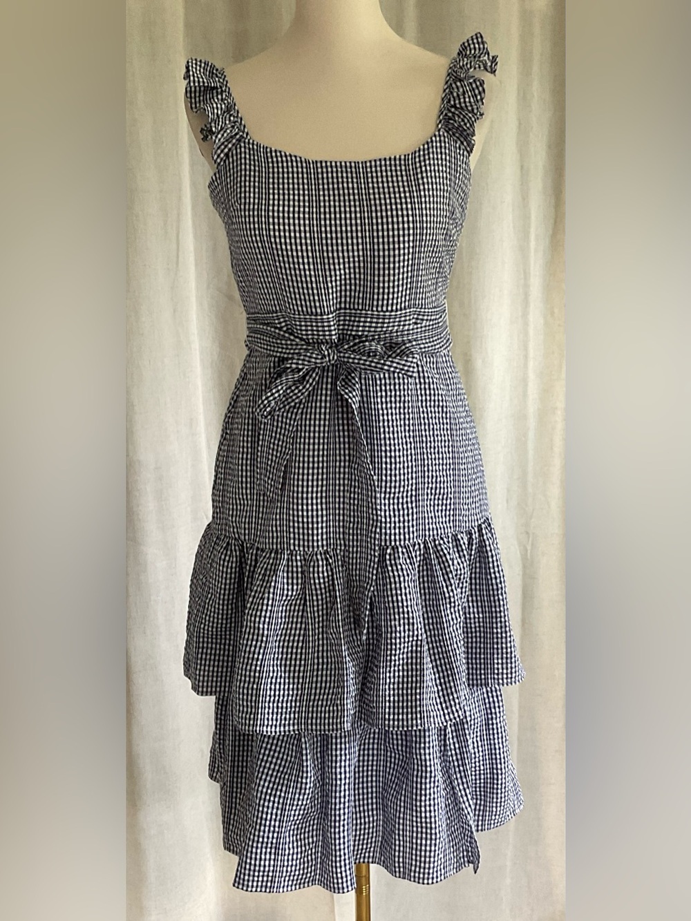 Likely Navy & White Gingham Tiered Midi Dress